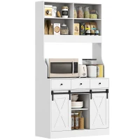 HOMCOM Kitchen cabinet with shelves, cupboards, drawers and worktop, farmhouse flair, adjustable shelves, wood, White(m-6)