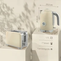 HOMCOM Waterkoker- en broodrooster-set, 2200 W, 7 bruiningsstanden, diverse functies, crème(m-3)