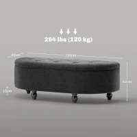 HOMCOM Storage Ottoman, Upholstered Storage Chest, Padded, Soft-Close Lid, Velvet Look, 120 x 46 x 42 cm, Dark Grey(m-3)