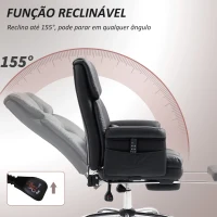 HOMCOM Cadeira de Escritório com Massagem em 6 Pontos Apoio para os Pés Retrátil Controlo Remoto e Suporte Lombar 69x65x115 cm Preto(m-6)