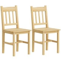 HOMCOM Set of 2 Wood Dining Chairs, Kitchen Chairs with Slatted Back, Wide Seat, Natural Wood