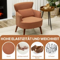 HOMCOM Nowoczesny fotel z podłokietnikami, tapicerowany fotel dekoracyjny z poduszką lędźwiową, nogi z drewna kauczukowego, Pomarańczowy(m-4)