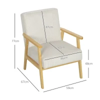 HOMCOM Modern Armchair with Armrests, Fabric Upholstery, Rubberwood, Accent Chair, Supports 120 kg, Cream White(m-3)