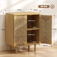 HOMCOM Anrichte im Boho-Stil mit 2 Türen und handgeflochtener Kordel Verstellbarer Einlegeboden Push-to-open Eiche 60x40x78 cm(m-3)