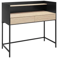 HOMCOM Birou cu 2 Sertare, Raft Superior și Mânere Ascunse, Birou Modern din Lemn și Oțel, 106x51,5x102,5 cm, Negru(m-1)