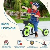 AIYAPLAY Kids Trike, Tricycle, with Adjustable Seat, Basket, Bell, for Ages 2-5 Years - Green(m-4)