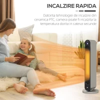 HOMCOM Incalzitor Electric Oscilant cu 3 Moduri de Incalzire, Incalzitor cu ventilator cu Temperatura Reglabila si Telecomanda, din ABS, Ø25x73.5 cm, Argintiu(m-5)