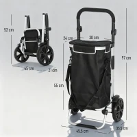 HOMCOM 3-in-1 Foldable Shopping Trolley with 40L Capacity, Loadable up to 25kg, with Cooler, Black(m-3)