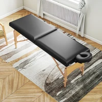 HOMCOM Height-Adjustable Massage Table, Wooden Frame, Folding Massage Bed, Foam Padding, Black(m-3)