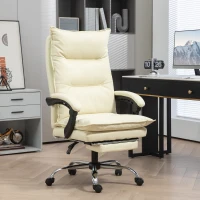 Vinsetto Office chair, adjustable seat height, footrest, PU leather, up to 135 kg, metal base, 66x72x116-124cm, Beige(m-2)