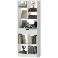 HOMCOM Bookshelf, Multipurpose Shelf, 9 Compartments, Drawer, Anti-tip, 60 x 26 x 158 cm, White(m-7)