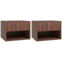 HOMCOM Set 2 Noptiere Suspendate cu Sertar și Raft Inferior Deschis, Noptiere pentru Dormitor din MDF, 40x34x29 cm, Maro(m-1)