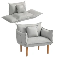 HOMCOM 2-in-1 Adjustable Lounge Chair, Floor Chair with Cushion, Upholstered Chair for Living Room, Bedroom, Light Grey(m-5)