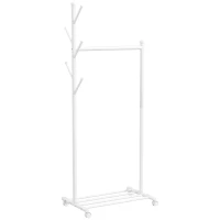 HOMCOM Clothes rack on casters, mobile coat rack with clothes rail, 5 hooks, shoe shelf, White(m-1)