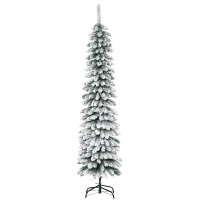 HOMCOM Artificial Christmas Tree, Snow-Covered, Slim Design, Fireproof, 180 cm, Green/White(m-1)