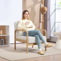 HOMCOM Accent Chair, Upholstered Fabric Chair, Rubberwood Frame, Modern Chair with Cushion, White(m-2)