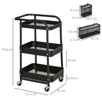 HOMCOM Kitchen trolley with perforated board, towel holder, storage baskets, Black(m-3)