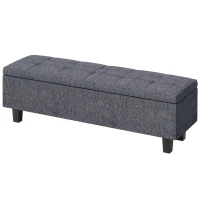HOMCOM Linen-look storage upholstered bench with rubberwood legs for living room, bedroom, hallway, Dark Gray(m-7)