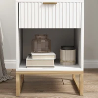 HOMCOM Bedside Table with Drawer and Shelf, Storage and Metal Legs, for Bedroom, Living Room, White(m-4)