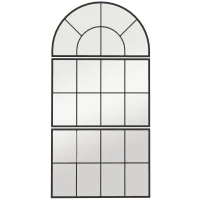 HOMCOM Oglindă de Perete Arcuită în Formă de Fereastră pentru Hol și Sufragerie cu 3 Agățători, 76x43 cm, Negru(m-1)