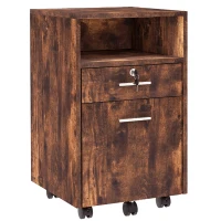 Vinsetto Comodă de Birou cu 2 Sertare și Raft Deschis, Mobilier cu 5 Rotile, Încuietoare și 2 Chei, 39x40x65 cm, Maro(m-1)