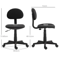 HOMCOM Office chair, armless design, low back, on castors, swivel, Black(m-3)