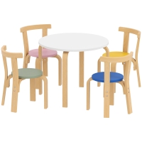 AIYAPLAY Ensemble Table et Chaises pour Enfants 3-8 Ans 5 pcs avec Bords Arrondis en Bois Multicolore
