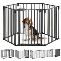 PawHut Dog Safety Gate 6-Panel Playpen Fireplace Christmas Tree Steel Fence Stair Barrier Room Divider Black(m-10)