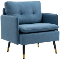 HOMCOM Button-tufted accent chair, upholstered armchair, removable cushions, Black + Gold + Blue(m-7)