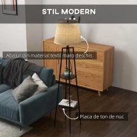 HOMCOM Lampa de Podea cu Rafturi, Lampi Moderne Inalte Independente pentru Camera de Zi, Dormitor, cu Abajur din Material Textil (Becul nu este Inclus), Nuc Maro si Maro Deschis(m-4)