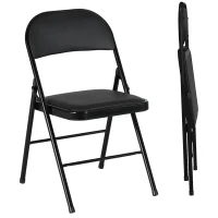 HOMCOM 2-Piece Folding Chairs, Portable Office Chairs, Metal Legs, Folding Chair for Office, Reception, Waiting Room, Faux Leather, Black(m-7)