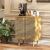 HOMCOM Buffet bohème 2 portes avec corde tissée à la main étagère réglable ouverture par pression chêne 60x40x78 cm(m-4)