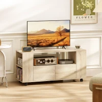 HOMCOM Meuble TV de 106,7 cm avec roulettes pivotantes et frein, étagères réglables et tiroirs, 102x34.5x48.5 cm, Bois(m-2)