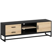 HOMCOM TV cabinet with door, 2 drawers, open compartments, adjustable shelf, Black(m-1)