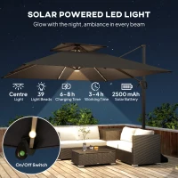 Outsunny Multi-Angle LED Light Parasol Umbrella - Black(m-4)