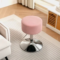 HOMCOM Bar Stool, Padded Bar Chair with Metal Frame, Corduroy Look, Height-Adjustable 360° Swivel Pink(m-4)