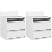 HOMCOM Nightstand 2-pack with drawers and shelf, modern side table for bedroom, white(m-1)