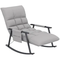HOMCOM Rocking chair, adjustable backrest & footrest, side pocket, microfiber upholstery, metal frame, gray(m-7)