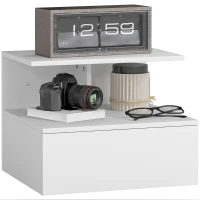 HOMCOM Wall-mounted nightstand side table with drawer, open shelf White, 39.8 x 35 x 31.6 cm(m-6)