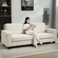 HOMCOM 3-seater sofa with corduroy cover, living room sofa with coil springs, up to 400 kg, 227 x 84 x 87 cm, Cream white(m-2)