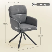 HOMCOM Padded Dining Chair, Kitchen Chair with Thick Padding, Armrests, Metal Legs, Gray(m-3)