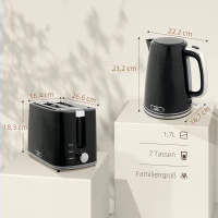 HOMCOM Waterkoker- en broodroosterset, 2200W, Otter-thermostaat, 2-sleuven broodrooster, 7 bruiningsstanden, kruimellade, zwart(m-3)