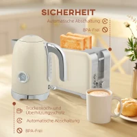 HOMCOM Waterkoker- en broodrooster-set, 2200 W, 7 bruiningsstanden, diverse functies, crème(m-7)