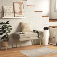 HOMCOM Upholstered Storage Bench, with Storage, Steel, 79.5 cm x 37.5 cm x 43 cm, Beige(m-2)