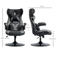 Vinsetto Gaming chair with rocking function, swivel chair, height-adjustable, padded seat, metal, 67 x 71 x 112 cm, Gray(m-3)