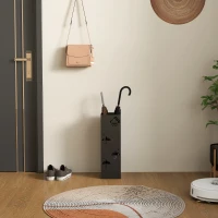 HOMCOM Metal Umbrella Stand, 4 Hooks, Cloud & Umbrella Pattern, Drip Tray, Black(m-3)