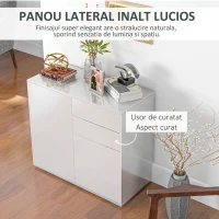 HOMCOM Comoda cu 2 dulapuri si 2 sertare, 79x36x74cm, alb lucios(m-5)