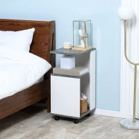 HOMCOM Nightstand with 4 Wheels, 3 Shelves, 35 x 29.5 x 65.5 cm, Gray/White(m-2)