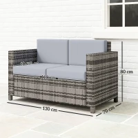 Outsunny Rattan Sofa, 2 Seater Garden Furniture with Soft Padded Cushion and Armrests, Wicker Garden Loveseat for Patio, Mixed Grey(m-3)