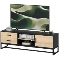 HOMCOM TV cabinet with door, 2 drawers, open compartments, adjustable shelf, Black(m-7)